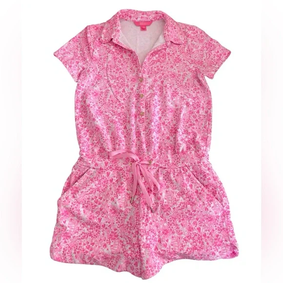 Lilly Pulitzer Short Sleeve Hot Pink Button Up Jorgie Shorts Romper Women’s Sm - Picture 1 of 13
